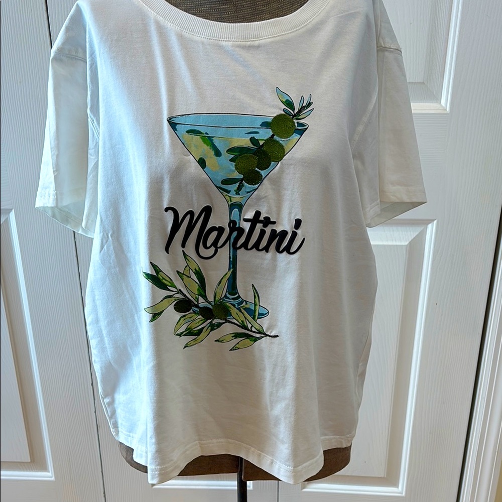 Jane +Delancey White Martini Graphic short sleeve crew neck t shirt